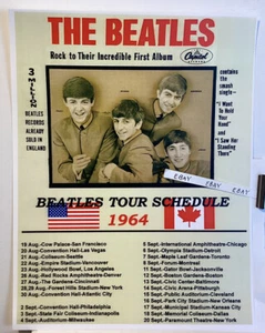 1964 Beatles Tour Schedule New York Chicago Boston Las Vegas Concert New Poster - Picture 1 of 3