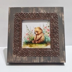 Cute Teddy Bear Watercolor Floral Framed Art Print - Picture 1 of 8