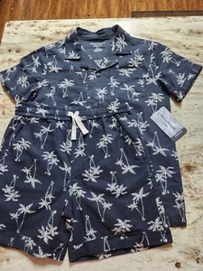 Tommy Bahama Boys M 7/8 Gray Palm Tree Print Woven Shirt & Shorts Set 2 Piece - Picture 1 of 5