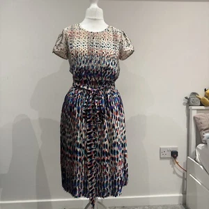 LK Bennett Multicolour Pattern Dress – Size 10 – Tie Waist Knee Length - Picture 1 of 6