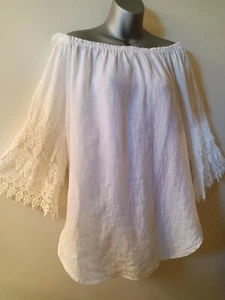 SAKS QUINTO AVE MUJER BLUSA BLANCA DE LINO Y ENCAJE TALLA PEQUEÑA - Imagen 1 de 11