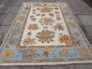 Alfombra oriental de lana blanca turca tradicional hecha a mano 252x192 - Imagen 1 de 12