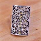 Size 6, vintage Sterling silver handmade ring, 925 filigree band with marcasite