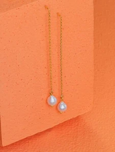 Natural Perla de Agua Dulce Largo Colgante Cadena Hecho a Mano Mujer Pendientes - Imagen 1 de 6