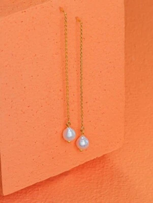 Natural Perla de Agua Dulce Largo Colgante Cadena Hecho a Mano Mujer Pendientes - Imagen 1 de 4