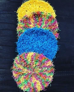 Pot Scrubbers Dish Scrubbies, Pot Scrubby, Set of 4, 2 neon 1 Yellow 1 Blue - Picture 1 of 11