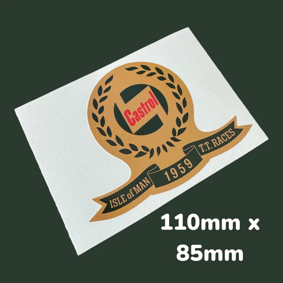 Castrol Race Motorcycle IOM 1959 TT Isle Of Man Vinyl Sticker Oil Jug Pourer Can - Image 1 of 1