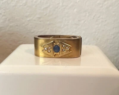 Antique Hallmarked 9k Gold Victorian SCARF Pin Clip, Kashmir? Sapphire & Pearls - Image 1 of 4