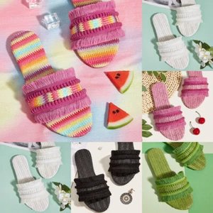 Sandalias planas tejidas en hierba para mujer con diapositivas de playa bohemias de verano - Imagen 1 de 60