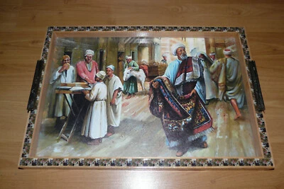 serviertablett antik Souvenir Motiv Basar mit Teppichverkäufer - Bild 1 von 4