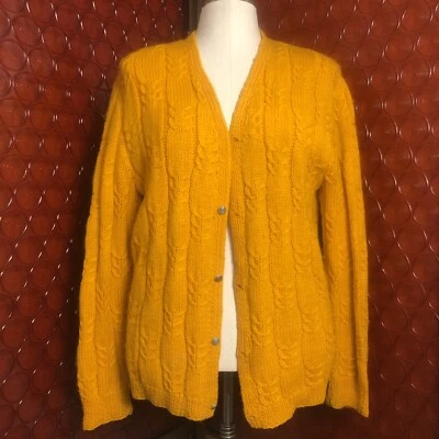 Cárdigan Suéter Vintage Años 60 Amarillo Naranja Botón Frontal Cuello en V Grueso Tejido Foto 1 de 4