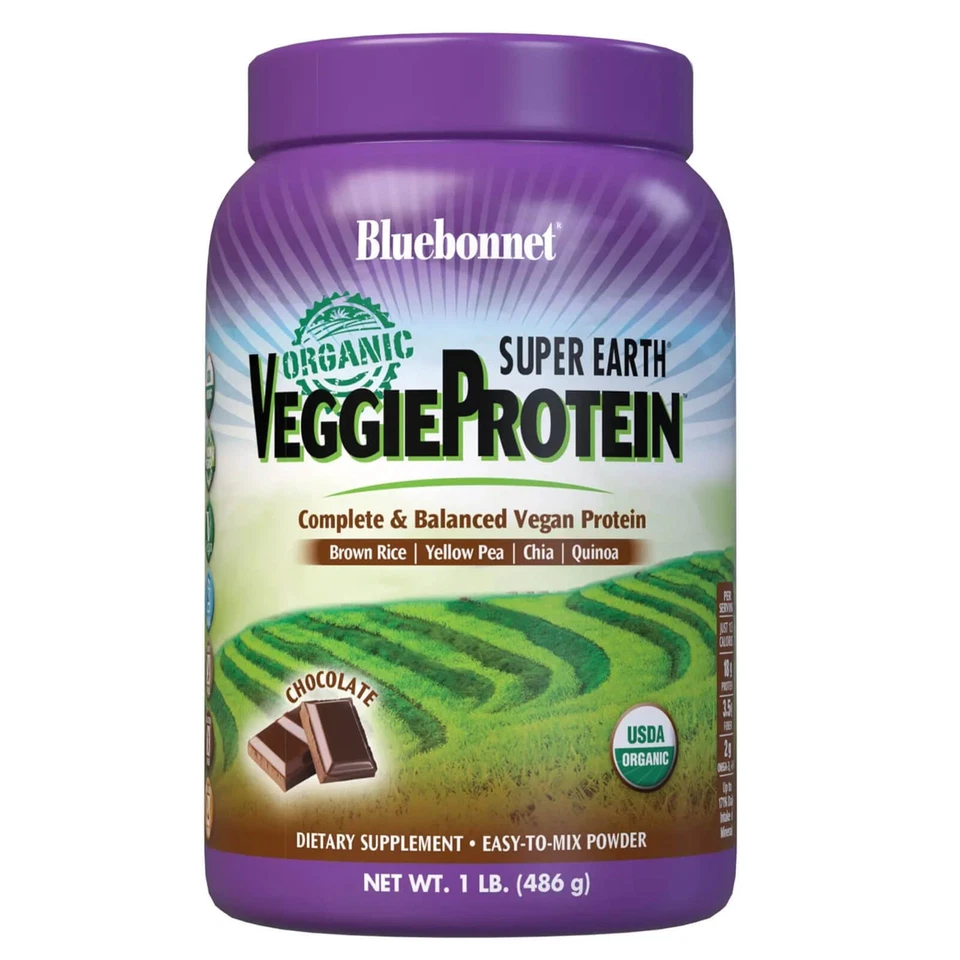Bluebonnet Super Earth Organic Veggie Protein Powder Chocolate 1 lbs Foto 1 de 4