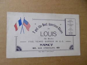 WWI LOUIS THE BARBER Advertising Trade Card Best American Shave Nancy France VG - Bild 1 von 4
