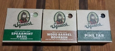 Dr Squatch Mens Bar Soap Variety Lot of 3 Manly Scent Spearmint Bourbon Pine Tar - Image 1 of 4