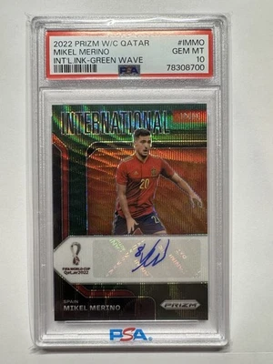 2022 Panini Prizm World Cup Mikel Merino Int'l Ink Green Wave Auto PSA 10 Spain - Image 1 of 2