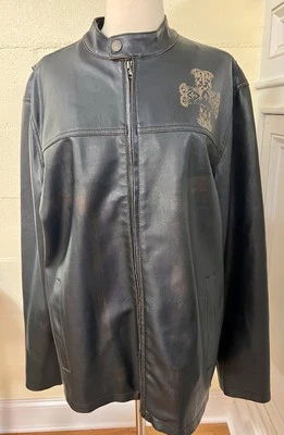 BKE Buckle Men’s Size Medium Bomber Jacket Brown Faux Leather With Cross - Image 1 of 4