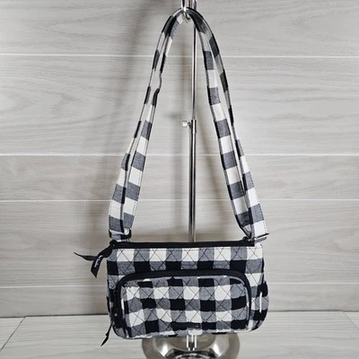 Vera Bradley Purse Crossbody RFID Little Hipster Pearl Buffalo Check Black White - Image 1 of 4