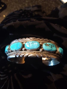 Vintage Silver & Turquoise Zuni Bracelet by Robert & Bernice Leekya - Picture 1 of 6