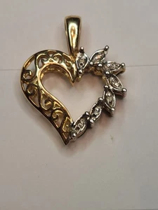  10k Solid Yellow Gold Reversible Heart Pendent  Diamonds And Amethyst 25MMX20MM - Picture 1 of 24