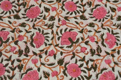 Hand Block Floral Print 100%Cotton 2.5 Yard Fabric NO TARRIF CHARGES 100%✅ZK_163 - Image 1 of 4