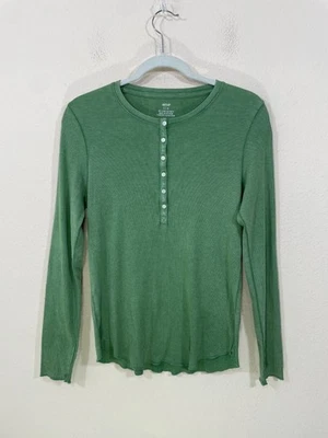 Aerie женщин большой ребристый Henley зеленый осени наслоения 90-х длинным рукавом - Изображение 1 из 4