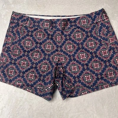 Pantalones Cortos Chinos J Crew Para Mujer 12 Azul Estampado Geométrico Elastizados Cremallera Lateral Preppy Foto 1 de 4