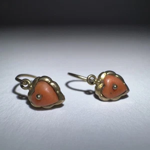 Süße kleine Ohrringe - 8k Karat 333 Gold - Rot/Orange Ohrhänger - Herz Herzchen - Bild 1 von 4