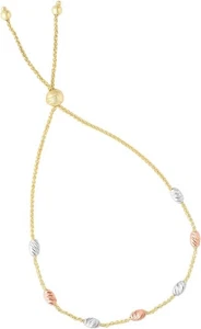 Floreo 14k Tri-Color Oval Bead Ball Station Adjustable Bolo Bracelet 9.25" - Picture 1 of 1