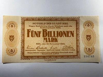 1923 Germany KIEL 5 Trillion / 5.000.000.000.000 Mark UNC Banknote  SPC1421 - Image 1 of 2