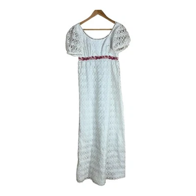 Vintage Anos 70 Império de Renda Branca Cintura Vestido Floral Maxi Casamento Pradaria Boho XS - Imagem 1 de 4