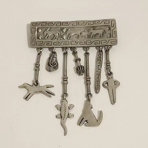 Vintage JJ Jonette 1988 Zinn Stamm Southwestern Charm Brosche 3,5" - Bild 1 von 8