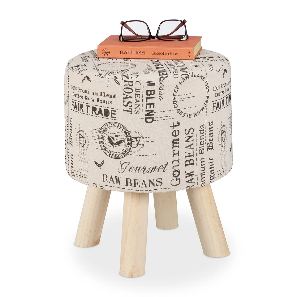 Sitzhocker Sitzpouf Beistellhocker Fußhocker creme rund gepolstert cremefarben - Bild 1 von 4