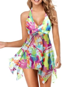 Zweiteiler Damen Tankini Badeanzüge Neckholder Badekleid Badeanzug Kleid Rock... - Bild 1 von 6