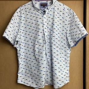 Camisa Johnston & Murphy Para Hombre XL Estampado Geométrico de Tiburón Manga Corta Abotonada - Imagen 1 de 10