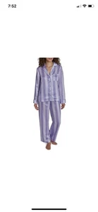 NWT Loft Intimates XL Notch Collar Satin Pajama Set XL Purple Candy Stripe - Picture 1 of 11