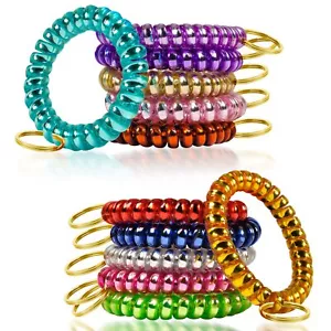 12 Pcs Wrist Coil Keychain Stretch Wristband for Gym Pool ID Badge - Picture 1 of 7