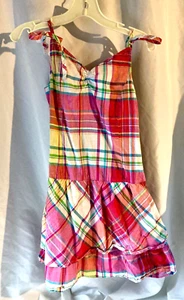 Chaps Plaid Spaghetti Strap Tie Dress with Tiered Ruffles Size 7 - Picture 1 of 12