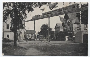 c1910 Raymond NH in the future postcard (trains, airships, etc.) [S.4438] - Picture 1 of 3