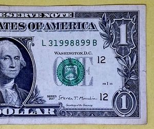 1998 Year Note Six Digit Radar L 31998899 B Fancy Serial Number One Dollar Bill - Picture 1 of 7