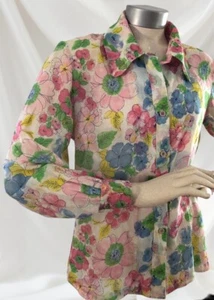 Vtg 60s LORD & TAYLOR Activair Boho Floral Blouse M-L Gorgeous Granny core Shirt - Picture 1 of 12
