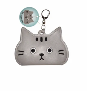 Kitty Keychain Card Gray Pouch Cat Face Snap Clasp 4.5" x 3" by Cat Lady Box - Picture 1 of 4