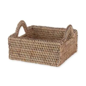 Square Rattan Storage Basket Wicker Woven Natural Grey Handle Organisation - Picture 1 of 9