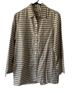 Vintage Chico's Design Silk Blend Gold Metallic Striped Button Up Size 0 (US 4) - Picture 1 of 11