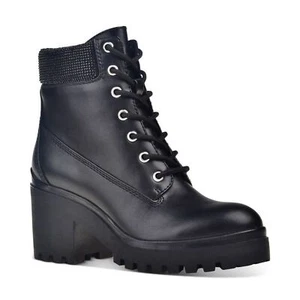 Wild Pair Bentli Lug Sole Lace Up Combat Booties Black Women's US 9.5M New - Picture 1 of 3
