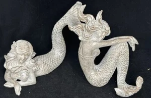 10” Mermaid statue Figurine White Shiny Silver Golden Rustic price per1 - Picture 1 of 9