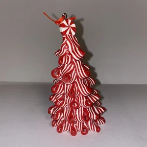 Spun Faux Candy Ribbon Christmas Tree Red White Strike Glitter Small - Picture 1 of 10
