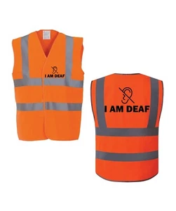 DEAF HI VIS PPE WORKWEAR I AM DEAF industrial Office Staff Waistcoat HI VIZ - Picture 1 of 4