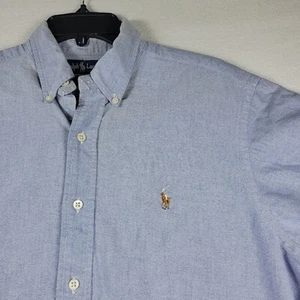Ralph Lauren Mens Button Up Shirt Size 16/35 Long Sleeve Blue Flesh Pony - Picture 1 of 8