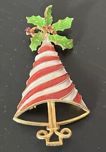 Broche vintage RARO firmado MYLU menta árbol de Navidad rojo blanco a rayas - Imagen 1 de 7