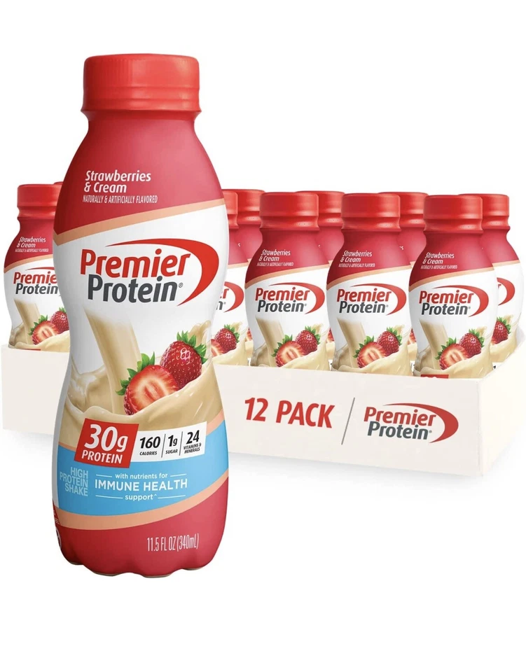 Batido de proteínas Premier 30 g vitaminas proteicas (paquete de 12) fresas y crema Foto 1 de 1